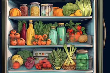 Generative AI : the refrigerator with healthy food fruits and vegetablesの素材