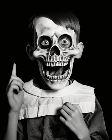 Generative AI : happy laughing child boy in skeleton costume to halloweenの素材