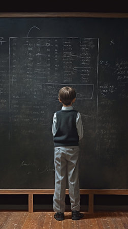 Generative AI : the child schoolboy boy student about school blackboardの素材