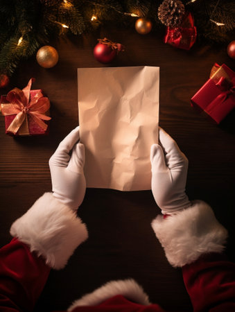 Generative AI : Christmas concept Santa Claus and wish listの素材