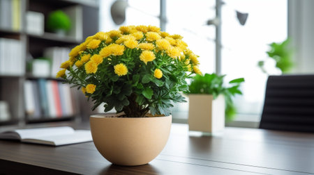 Generative AI : Transplanting pot flowers plant on the table at homeの素材