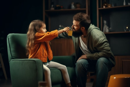 Generative AI : Cute little girl covering eyes with hands of her smiling senior grandfather while playing and having fun together at home small happy child spending time with positの素材