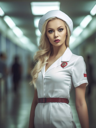 Generative AI : Portrait of an attractive young nurse in the hospitalの素材