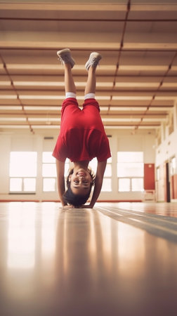 Generative AI : children girls doing yoga and gymnastics in the gymの素材