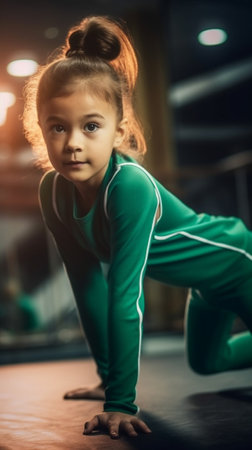 Generative AI : child girl doing yoga and gymnastics in the gymの素材