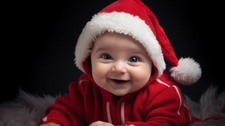 Generative AI : Beautiful baby in a Christmas hat isolated on white backgroundの素材