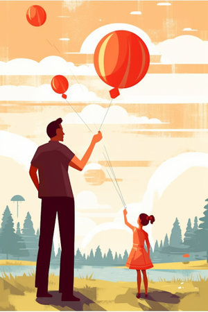 Generative AI : Fathers day Happy family daughter giving dad a greeting card on holidayの素材