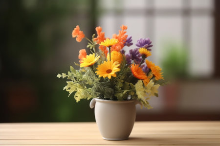 Generative AI : Transplanting pot flowers plant on the table at homeの素材