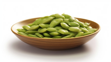 Generative AI : diet concept one green pea on an empty white plateの素材