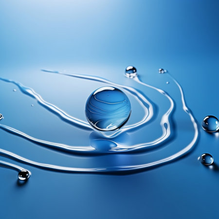 Generative AI : water droplets are blue abstract backgroundの素材