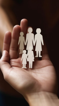 Generative AI : concept paper figures of family in the handsの素材