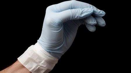 Generative AI : Doctor hand with gloves holding medical syringe isolated on white backgroundの素材