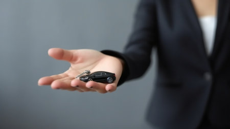 Generative AI : The business happy woman holding car keysの素材