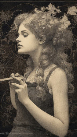 Generative AI : concept young woman dreams about love and marriage drawing on a chalk boardの素材