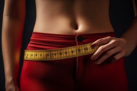 Generative AI : A belly of pregnant woman measurement of tapeの素材