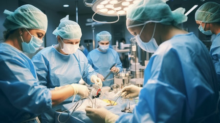Generative AI : team doctor surgeon in the operating room in the clinicの素材