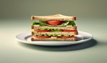 Generative AI : tasty delicious sandwich on a plateの素材