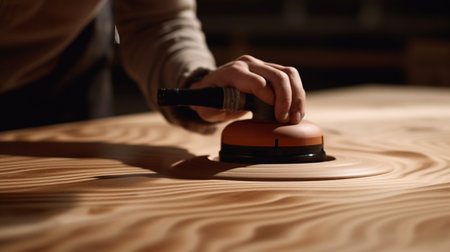 Generative AI : Crop unrecognizable craftswoman making marks on wooden detail while working with anonymous colleague in carpentry workshopの素材