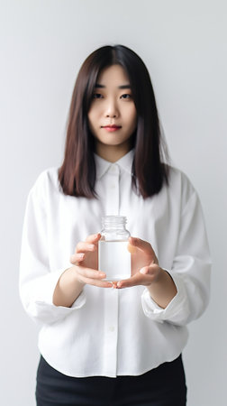 Generative AI : belly of pregnant woman and vitamin pills and glass of water in the handの素材