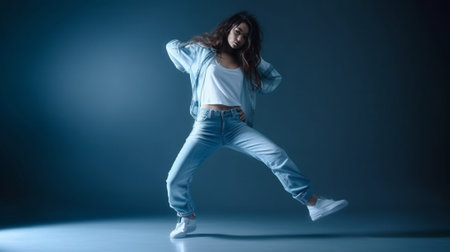 Generative AI : young female dancing jazz modern danceの素材