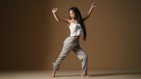 Generative AI : the young woman dancing jazz modern danceの素材