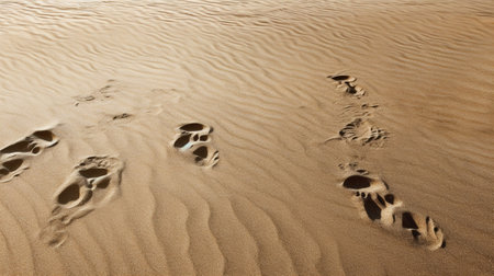 Generative AI : Human footprints on the beach sandの素材