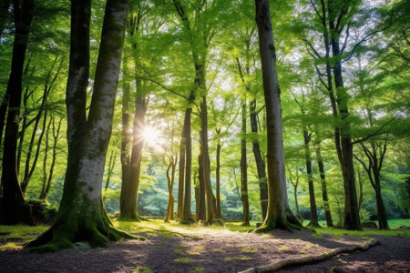 Generative AI : Beech trees green foliage in the Oza forest Spainの素材