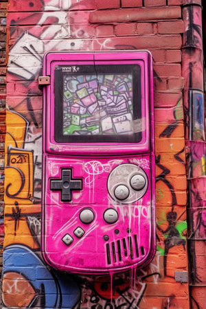 Generative AI : Pink graffity detail on old rusty wallの素材