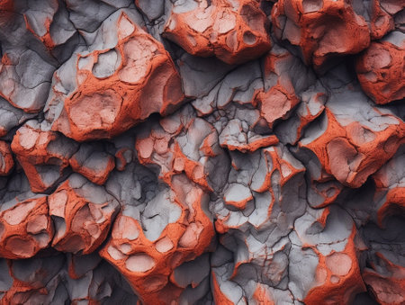 Generative AI : Red lava volcanic rock wallの素材