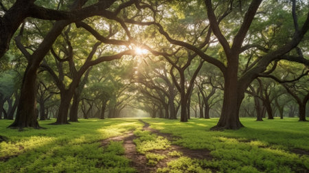 Generative AI : Holm oak grove green landscapeの素材