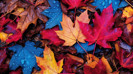 Generative AI : Liquidambar tree colorful autumnal fallen leavesの素材