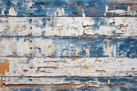 Generative AI : Old wooden surface with distressed blue paintの素材