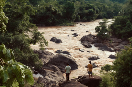 Generative AI : Samson river crossing a forestの素材