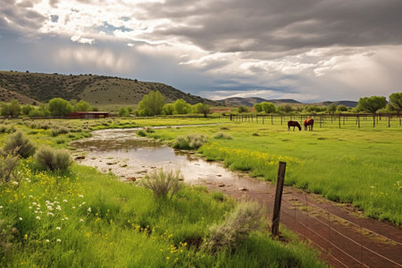 Generative AI : Green springtime landscape in Lagunas de Ruidera Natural Park in Spainの素材