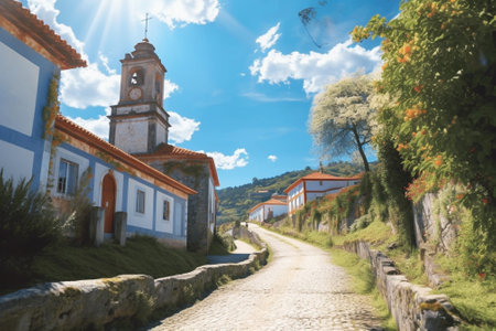 Generative AI : Springtime landscape in Ribeira Sacra Galicia Spainの素材