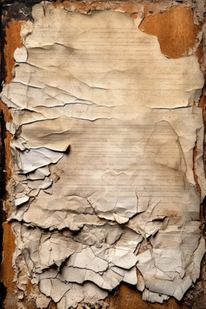 Generative AI : old cracked bulletin board wall with rests of paperの素材