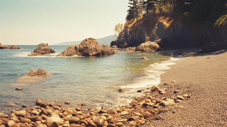 Generative AI : Rocky beach in San Vicente Do Mar Galicia Spainの素材