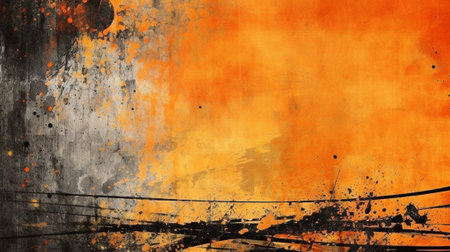 Generative AI : orange grunge background with splatters in the bordersの素材