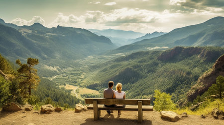 Generative AI : Bench with views to Sil River Canyon in Ribeira Sacra Galicia Spainの素材