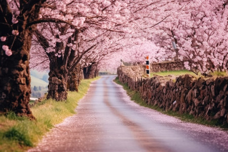 Generative AI : Cherry trees blossom in Valle del Jerte Extremadura Spainの素材
