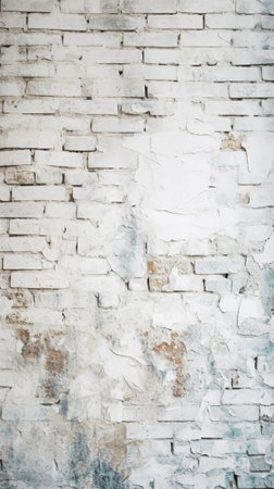 Generative AI : Old distressed brickwall with worn out white plaster grunge shabby wall background or textureの素材