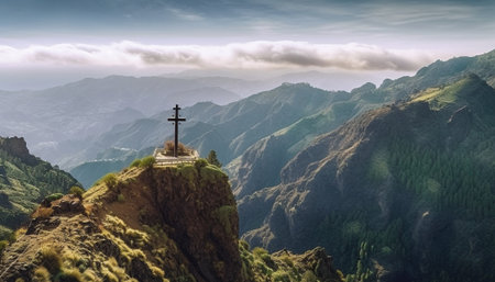 Generative AI : Guanche Sanctuary in Alto de Garajonay La Gomera Canary Islands Spainの素材