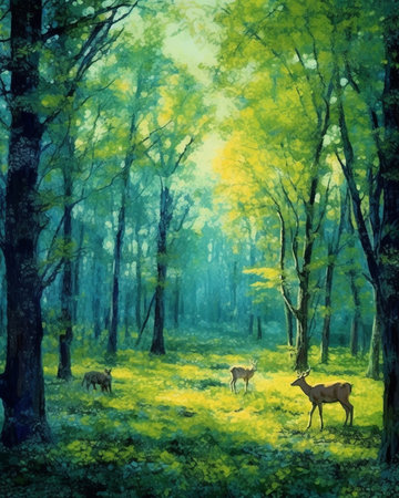 Generative AI : Green springtime woodlandの素材