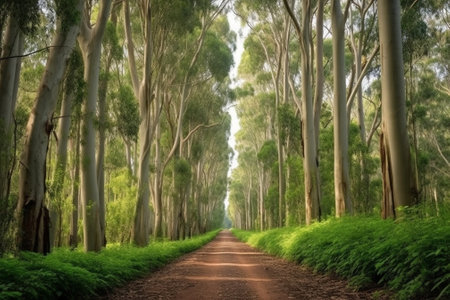 Generative AI : Green eucalypt trees forestの素材