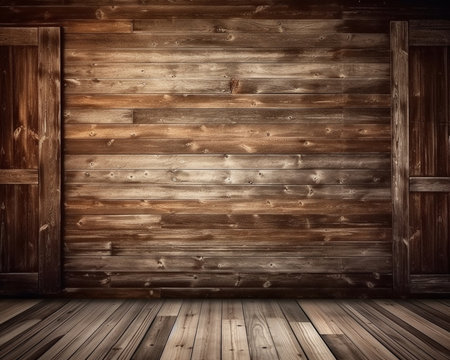 Generative AI : Old rustic wooden planks wall backdropの素材