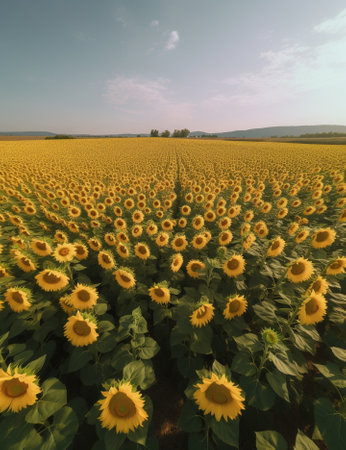 Generative AI : Helianthus annuus or sunflowers field in bloomの素材