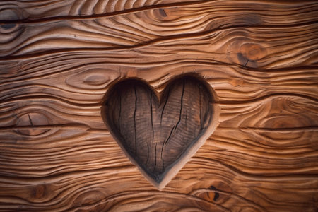 Generative AI : heart on wooden wallの素材