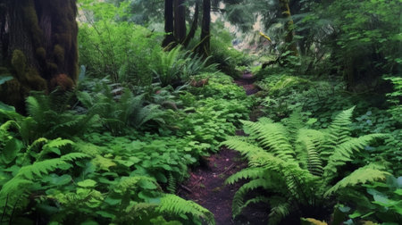 Generative AI : trees and ferns in a forestの素材