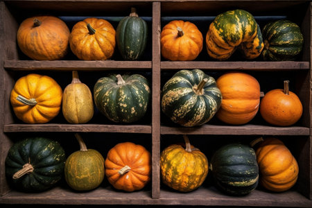 Generative AI : wooden box with pumpkinsの素材