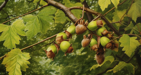 Generative AI : Old chestnut tree Castanea Sativa in autumnal forestの素材